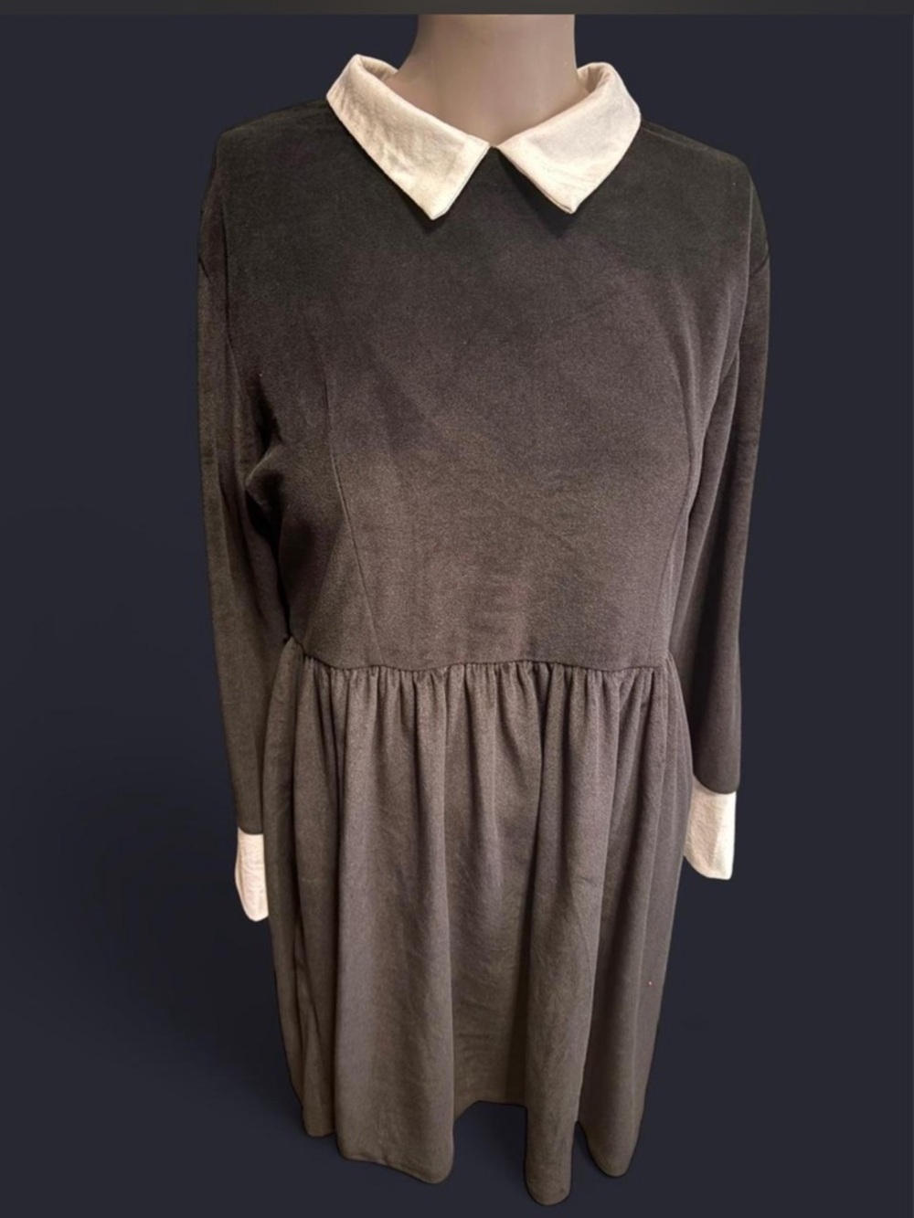 Velvet black long sleeve with white color and trim sleeves. Wednesday. Goth